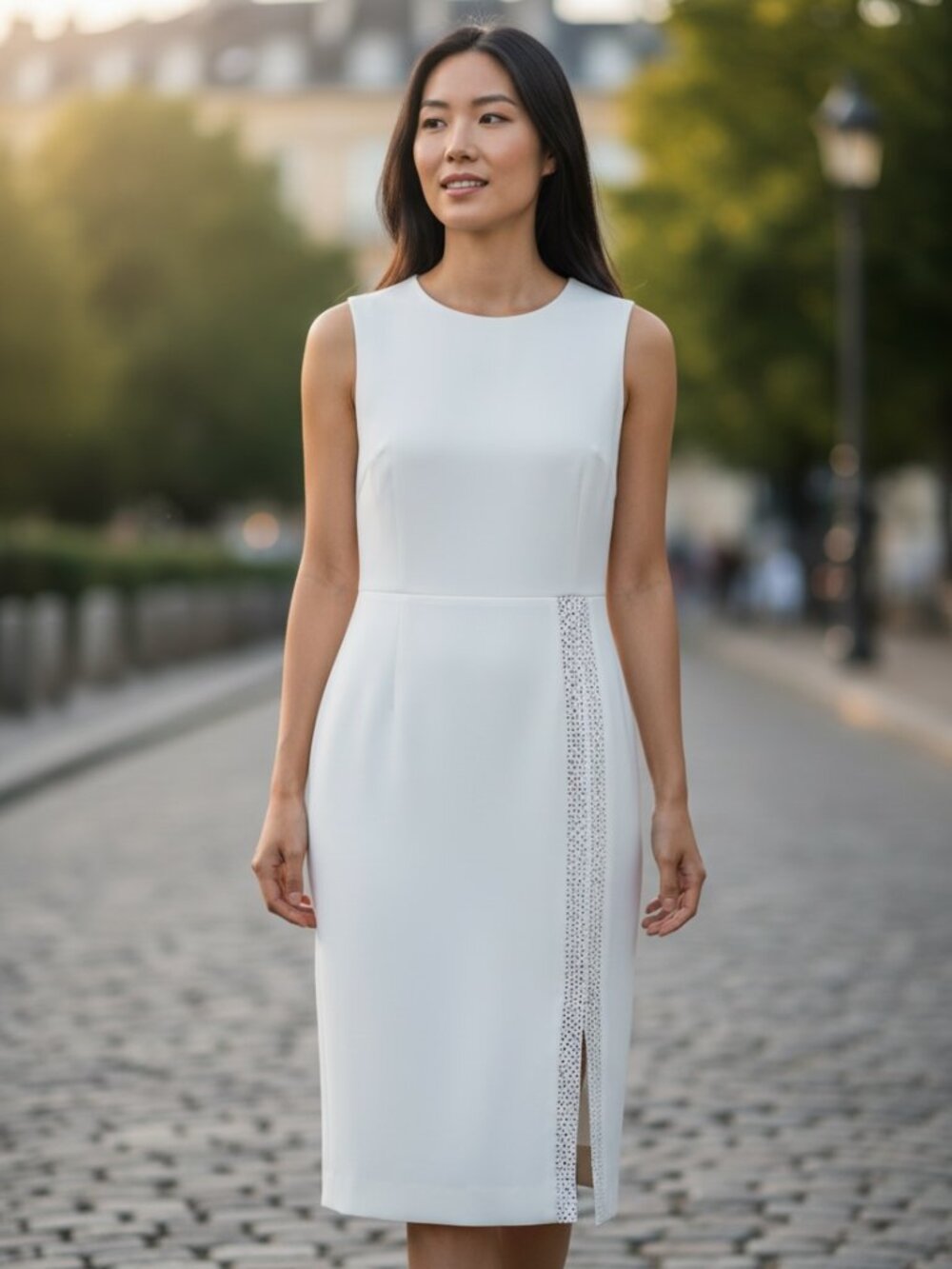 Calvin Klein White Sleeveless Dress with Embellished Side Panel Side 4